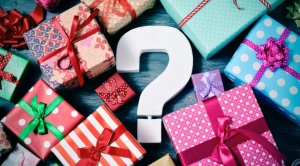 Christmas presents with a question mark